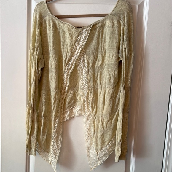 FREE PEOPLE Pebble Dash Envelope Open Back Top Lace Trim Flowy Striped Knit - Picture 7 of 7